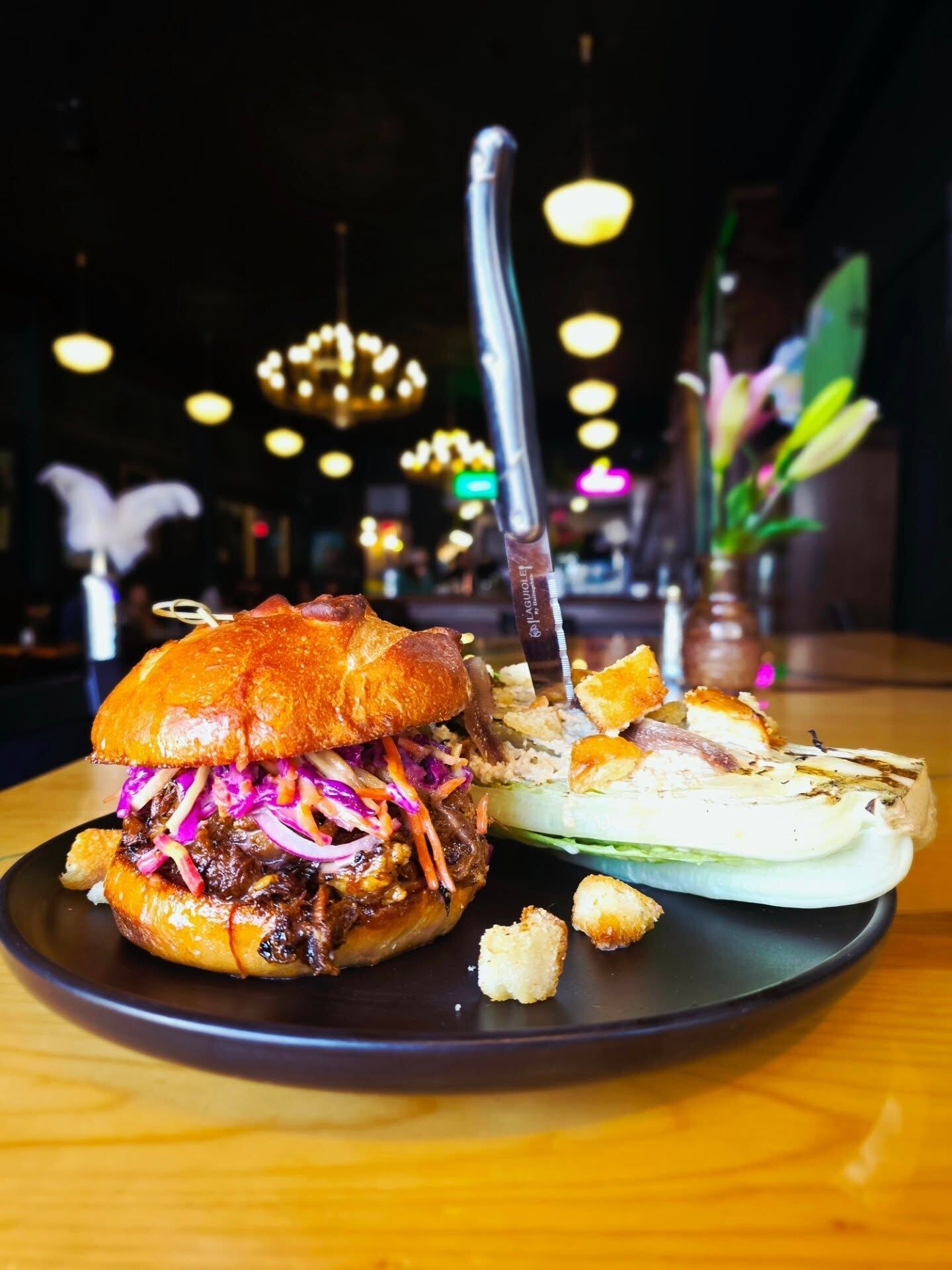 Pulled meat sandwich and wedge salad at Borracho's