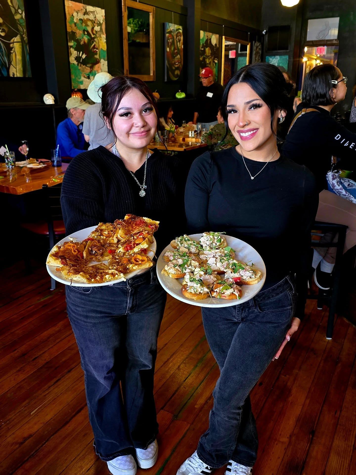 Flatbread and crostini plates at Borracho's, ready to serve